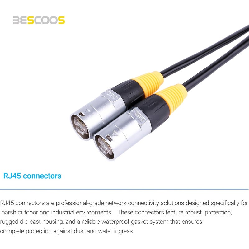 BESCOOS IP65 Waterproof RJ45 CAT5E Ethercon Cable Both Ends with Ethernet Shielded Connectors (3Feet_5PCS) - Image 5